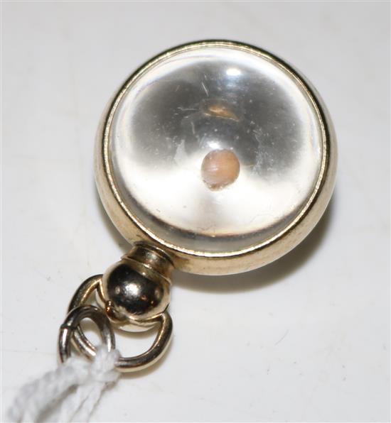 Gold framed glass globe pendant, enclosing a seed?